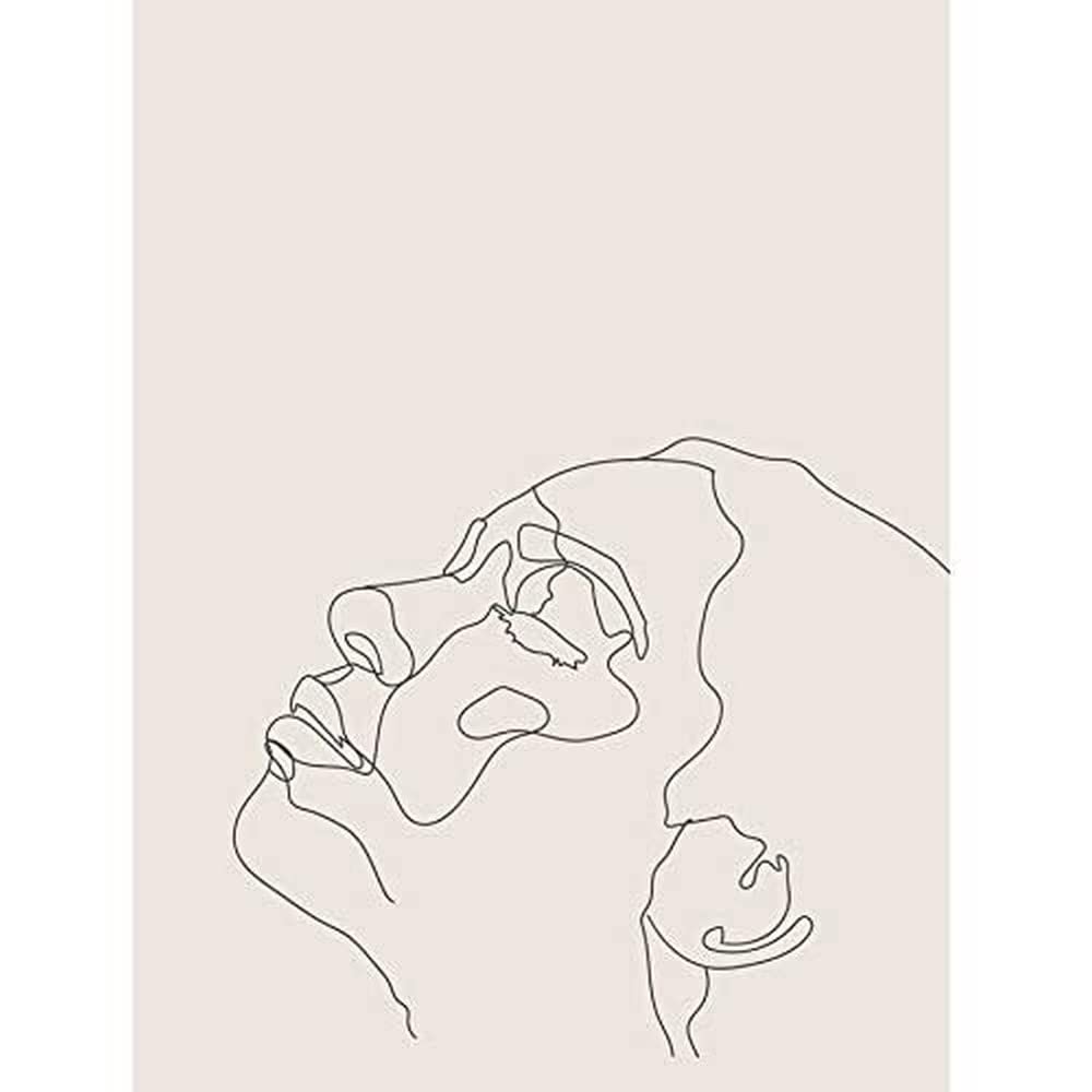 Wee Blue Coo Line Drawing Faces Woman Minimalist Art Print Canvas Premium Wall Decor Poster Mural