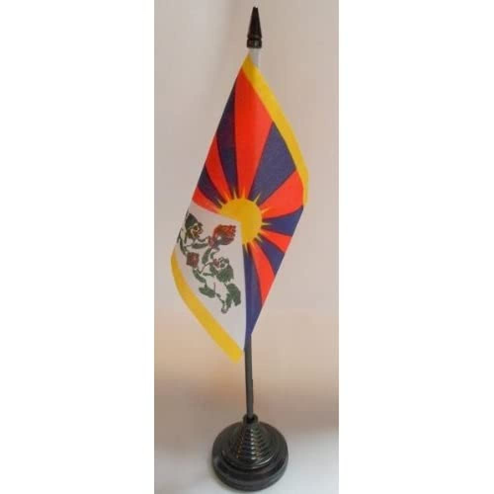 AZ FLAG - Tibet Table Flag 4'' x 6'' - Tibetan Office Mini Banner 100% Polyester 15 x 10 cm - Mini Desk Flag with 10'' Pole and Black Plastic Base