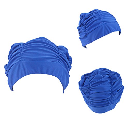 Eforstore Swimming Caps Long Hair Swim Cap Pleated Cloth Fabric Bathing Hats Lycra Beanie Hat Adult Men Women