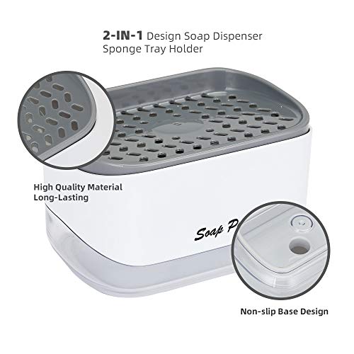 Dish Soap Dispenser for Kitchen, 2 in 1 Soap Pump Dispenser with Sponge Holder, Sink Kitchen Soap Dispenser