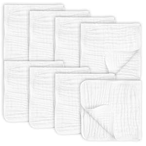AllSett Health 8 Pack Muslin Burp Cloths Large 20″ by 10″ 100% Cotton, Hand Wash Cloth 6 Layers Extra Absorbent and Soft