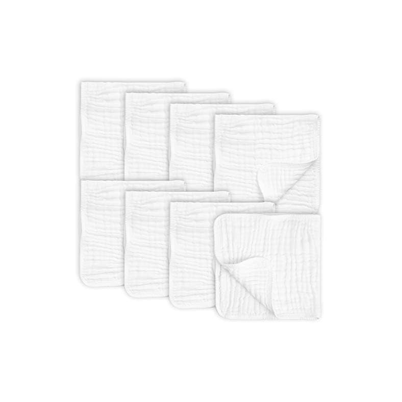 AllSett Health 8 Pack Muslin Burp Cloths Large 20″ by 10″ 100% Cotton, Hand Wash Cloth 6 Layers Extra Absorbent and Soft