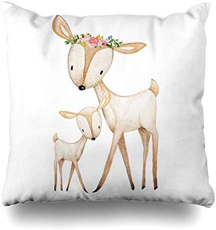 Kutita Decorativepillows Covers 16 x 16 inch Throw Pillow Covers,Boho Woodland Deer Nursery Floral Baby Pillow Boho Woodland Pattern Double-Sided Decorative Home Decor Pillowcase