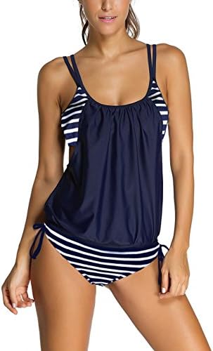 AINCRSO Women's Tankini Vest Blouson Two Pieces Bralette No-Wire Push-up Top and Bottom Triangle Swimsuit Swimwear Set S-XXXL