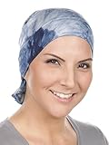 Womens Ruffle Chemo Hat Beanie Scarf, Turban Head Wrap for Cancer Tie Dye Blue