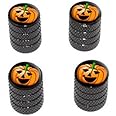 GRAPHICS & MORE Jack-o-Lantern - Pumpkin - Halloween - Tire Rim Wheel Valve Stem Caps - Black