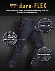 CQR Men's Flex Ripstop Work Pants, Water Resistant