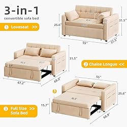 DWVO 55" Futon Couch, 3-in-1 Futon Sleeper with