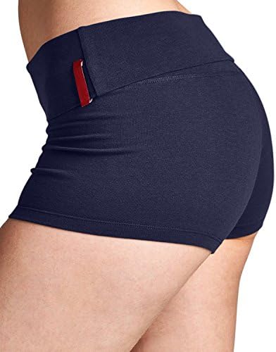 BA Women's Solid Fold Over Active Stretch Yoga Shorts Pants TRUENAVY M
