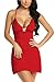 Avidlove Sleepwear Womens Chemise Sexy Nightie Full Slip Lace Babydoll Dress, Red, Medium Size