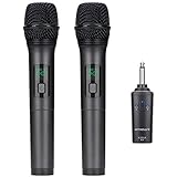Kithouse K380A Wireless Microphone Karaoke Bluetooth Microphone Wireless With Rechargeable Receiver System - UHF Dual Handheld Dynamic Mic Set For Karaoke Singing Speech Church (Elegant Black)
