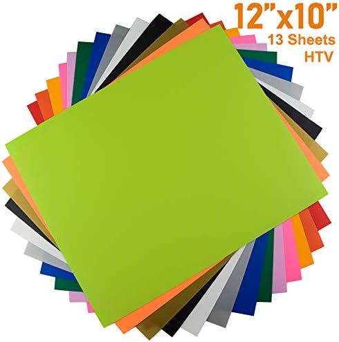 HTV Iron on Heat Transfer Vinyl 13 Pack 12" x 10" by KISSWILL, 13 Assorted Colors HTV Vinyl Bundle Compatible with Cricut & Silhouette Cameo, Heat Press Vinyl for T-Shirts