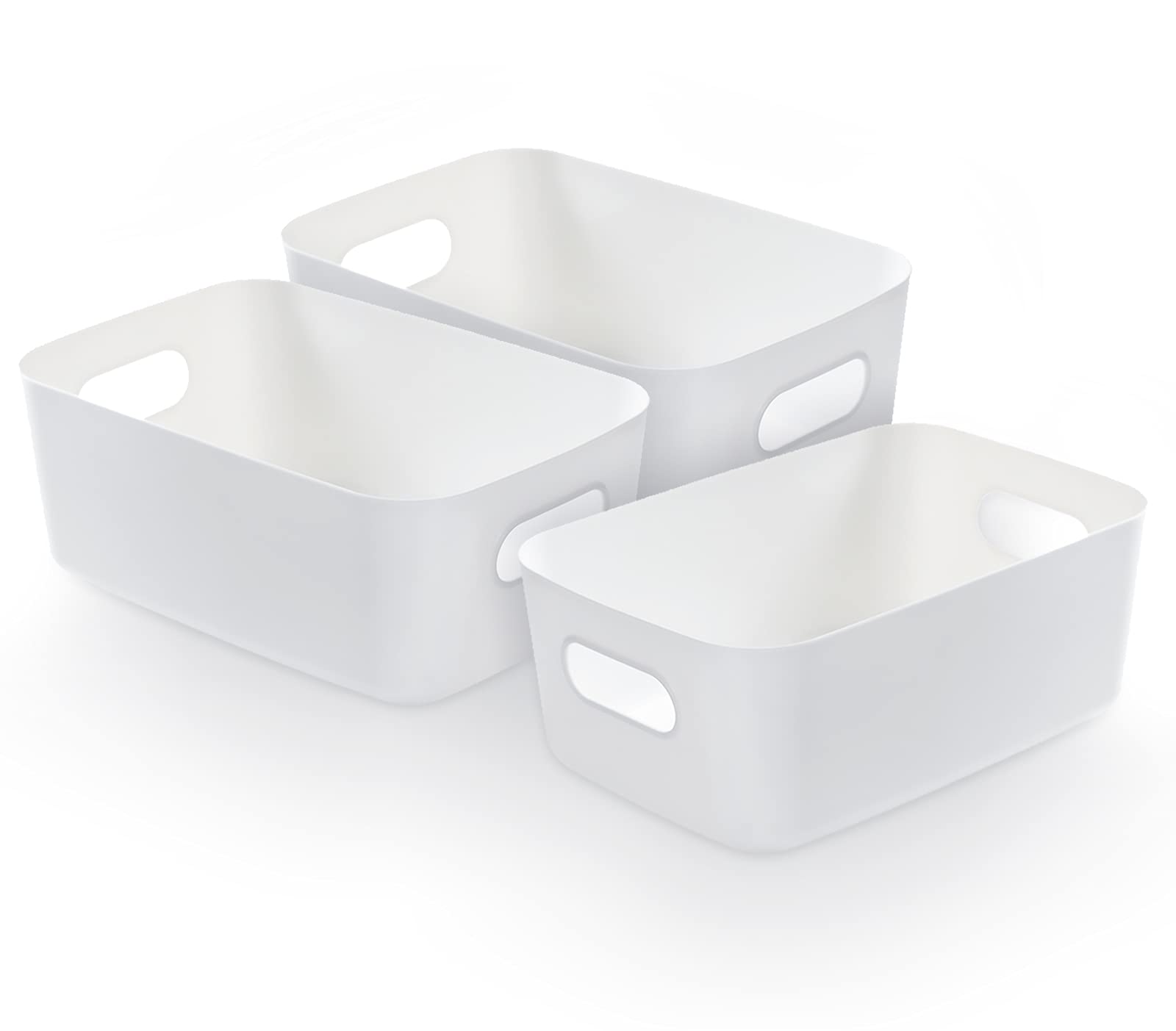 Bgfuni Set of 3 Small Plastic Storage Baskets, Office Home and Kitchen Tidy Organiser, White Studio Baskets for Small, Shelf 19 x13.5 x7.5 cm(White), 3PCS (AM00937011NI)