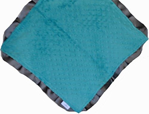 Cozy Wozy Signature Minky Lovie Sized Baby Blanket with Satin Trim Lovie, Teal/Charcoal Gray, 18" x 18"