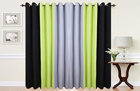 Pair Of 3 Tone Fully Lined Ring Top Eyelet Curtains In Lime Green