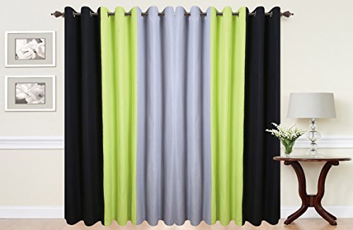 cushion mania PAIR OF 3 TONE FULLY LINED RING TOP EYELET CURTAINS IN LIME GREEN/BLACK/GREY (90" wide 90" drop)