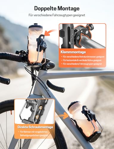 Jeebel Motorcycle Bottle Holder, Cup Holder, Adaptive Locking with 12-45 mm Anti-Theft Metal Clamp, Compatible with 50-80 mm Diameter Water Bottles, Drink Holder for ATV Bicycle Scooter