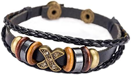 PopJ Multi-layer Crystal Alloy X Braided Rope Leather Bracelet Handmade