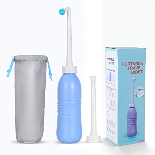 Hairby Portable Bidet Sprayer, Travel Bidet 22 oz (650ml) with Hand Held Bidet Bottle for Personal Cleansing Use Extended Nozzle, Toilet Bidet Shower with Travel Bag(Blue)
