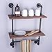 ALTAM Industrial Pipe Shelf with Towel Hanging Bar | Rustic 2 Shelving System for Pictures, Toiletries, Books, Home Decor | Heavy-Duty Metal, Vintage Fir Wood