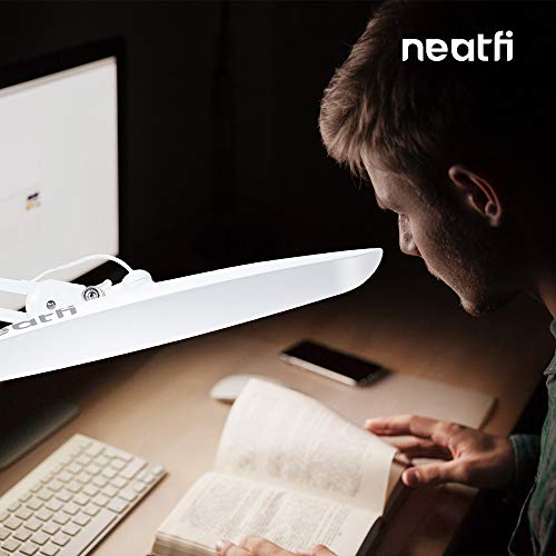 Neatfi XL 2,200 Lumens LED Task Lamp with Clamp, 24W Super Bright Desk Lamp, 117 Pcs SMD LED, 20 Inches Wide Lamp, 4 Level Brightness, Dimmable, Eye-Caring LED Lamp, Table Clamp LED Light (White)