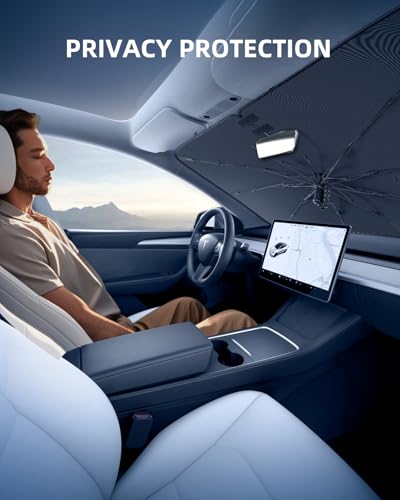 LANGBEAN [Enhanced] Sun Shade for Tesla Model Y / 3 2021-2026, Foldable Car Sun Shade Blocks UV Rays & Heat, Easy to Install & Fold Sun Protection