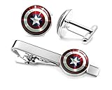 Captain America Tie Clip, The Avengers Jewelry, Shield Cufflinks, Superhero Wedding Party and Groomsmen Gift Geek