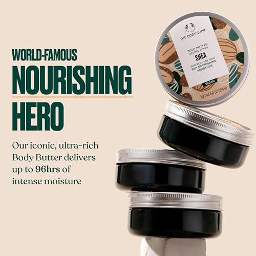 The Body Shop Shea Body Butter (1x 200ml), Shea Butter Body Moisturiser, Body Cream for Dry Skin, 96H Nourishing Moisture, Body Care, Non-Greasy, Non-Sticky Vegan Formula