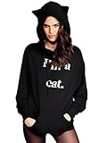Choies Women's Black Letter Print Pocket Detail Cat Ear Hoodie