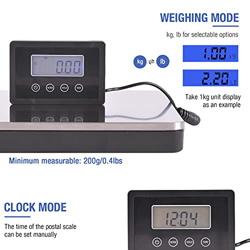 SurmountWay Shipping Postal Scale with Durable Stainless Steel Large Platform, 400lb High Accuracy, Backlit LED Display,Post Office Postal Scale and Luggage Scale, Battery & DC Adapter Included