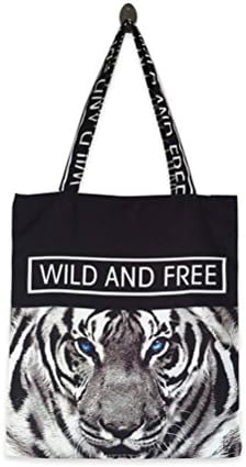 TaiYa Fashion Casual Reusable Cotton Canvas Tote Shoulder Bag Designer Grocery Shopping Bags(Tiger)