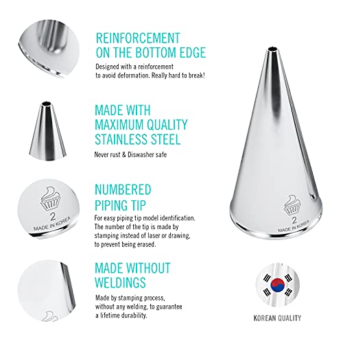 CukkiCakes Professional Icing Tips Set (12pcs) Reusable Pastry Bag + 9