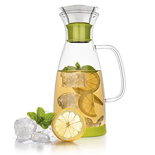 Tealyra - Glass Carafe - 40-ounce - Drip-free - Borosilicate Water Pitcher Jug Infuser - Hot and Iced Tea Juice Beverage - Decanting and Serving Wine - Lime Base and Lid - 1200ml