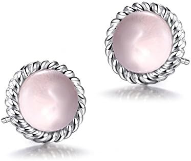 925 Sterling Silver Round Cut Natural Gemstone Rose Quartz Rope Stud Earrings (Natural Rose Quartz)