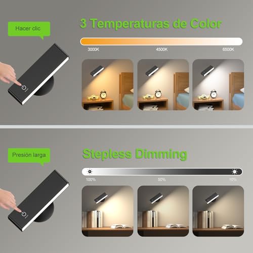 YiLaie Interior Wall Sconce, Wall Light without Cable with Remote Controls, 3 Colour Temperatures, Touch Control, Wall Lamp without Cable Suitable for Headboard Reading, Battery Operated for