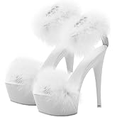 LIFKOME High Heel Sandals for Women Fluffy Platform Open Toe Ankle Strap Dress Shoes Elegant Summer Evening Party Heels