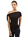 PattyBoutik Women Tied One Shoulder Short Sleeve Top (Black Medium)