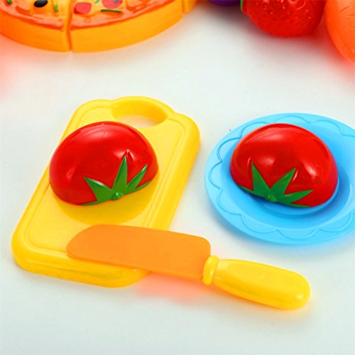 IVYRISE Toddlers Toys 24 Pieces Pretend Play Fruit Toys Cutting Plastic Fruit Vegetable Pizza Toys, Early Education Hand-eye Training Cutting Toys for Baby Kids Children - Thumbnail 3