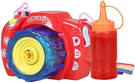 Bubble Camera,Bubble Maker Bubble Shooter Electric Bubble Making Machines Automatic Camera Shape Bubble Blower for Kids with Light and Music Bubble Gun Red