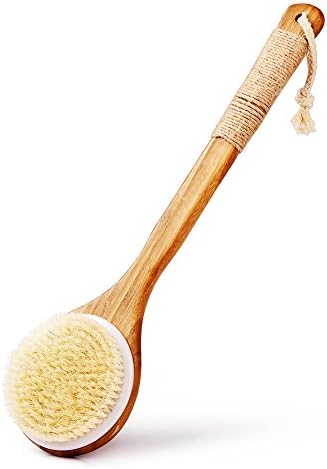 Body Bath Brush Natural Soft Boar Bristles Exfoliating Body Massager with Long Bamboo Wooden Handle for Shower Back Scrubber Men and Women (Non-slip(Round))