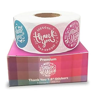 Thank You Stickers Roll of 1000 1.5 Inch 8 Designs Thank You Sticker Small Business Thank You Stickers Pink Thank You…