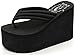 Hanxue Womens Chunky High Platform Wedge Flip-Flops Sandals Black US8
