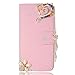 iphone 6 Plus Case (5.5 Inch) - Mavis's Diary 3D Handmade Wallet Bling Crystal LOVE Heart Pendant Sparkle Diamond Flowers PU Leather Card Holder Magnetic Folio Cover (Colorful Heart Pink Cover)