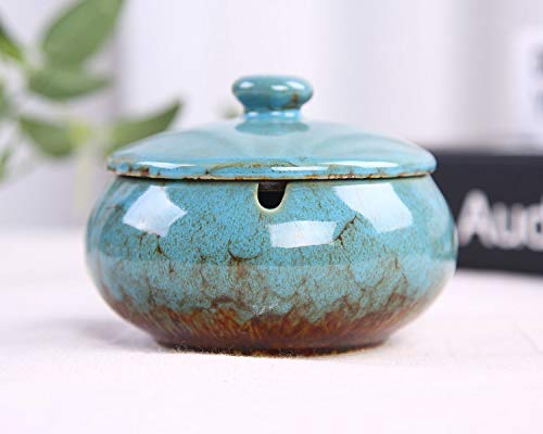 VanEnjoy Transmutation Glaze Ceramic Ashtray with Lids, Windproof, Cigarette Ashtray Ash Holder for Home Office Decoration - Thumbnail 6