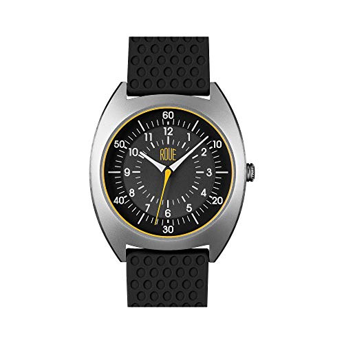 Roue HDS One Men's Watch, 1980s German Industrial Design, 41.5mm Sand Blasted Stainless Steel case, Silicone + Nylon Front/Leather Back Straps, Sapphire Crystal with Anti-Reflective Treatment Glass