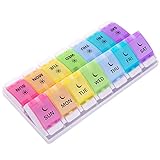 Pill Organizer (Twice-A-Day) - Push Button AM/PM Pill Box,7 Day Pill Container, Extra Large Pill Case,Medicine Organizer Vitamin Holder for Pills Fish Oil Vitamin Supplements