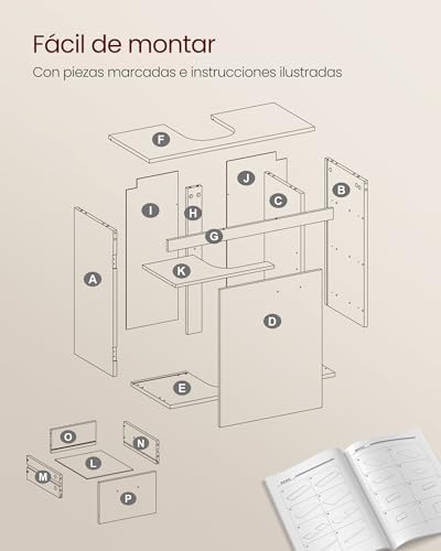 Mueble Bajo Lavabo, Armario de Baño, 3 Cajones, 2 Compartimentos Detrás de la Puerta, Apto para Lavabos con Pedestal, con Pies, 30 x 70 x 64 cm, Blanco Nube BBK504W01