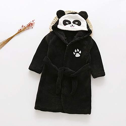 Xiaokeke Flannel Bathrobe Children's Home Service Cute Baby Hooded Children's Pajamas Baby Bathrobe Cartoon/Bathroom/Beach/Blanket Black/Panda 110cm