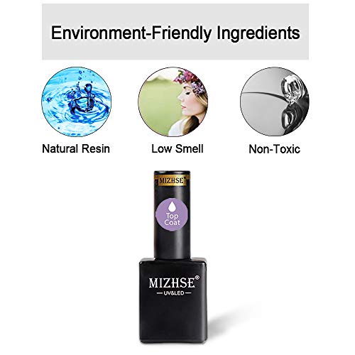 MIZHSE No Wipe Top Coat High Gloss Top Gel Coat for Manicure Protect Nail Surface Long Lasting Nail Gel Polish Soak Off LED Lamp Gel 10ml