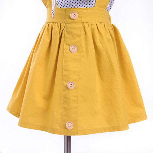 3Pcs Toddler Infant Baby Girls Cute Dot Print Tops T Shirt Strap Skirt Headbands Outfits Set (Yellow, 4T（3-4 Years）) - Thumbnail 7